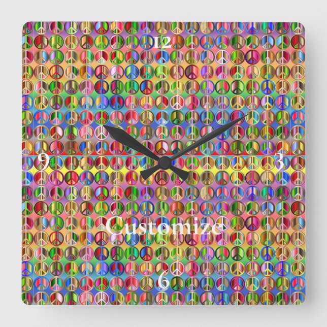 multi-coloured peace symbols pattern square wall clock (Front)