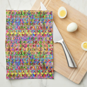 multi-coloured peace symbols pattern tea towel