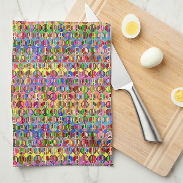 multi-coloured peace symbols pattern tea towel (Quarter Fold)