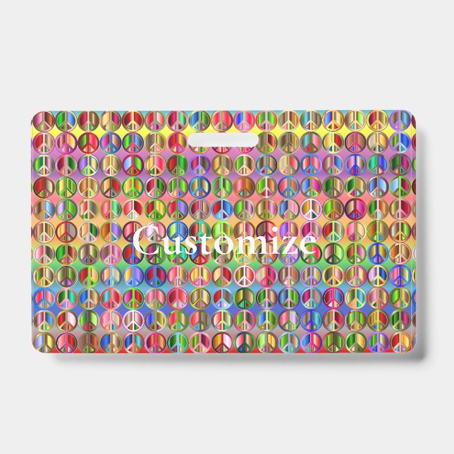 Multi-coloured peace symbols pattern Thunder_Cove ID Badge (Front)