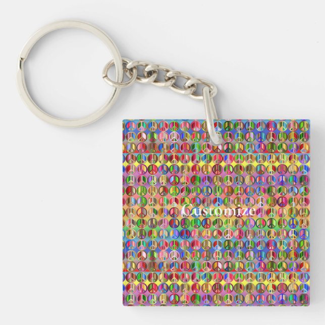 Multi-coloured peace symbols pattern Thunder_Cove Key Ring (Front)