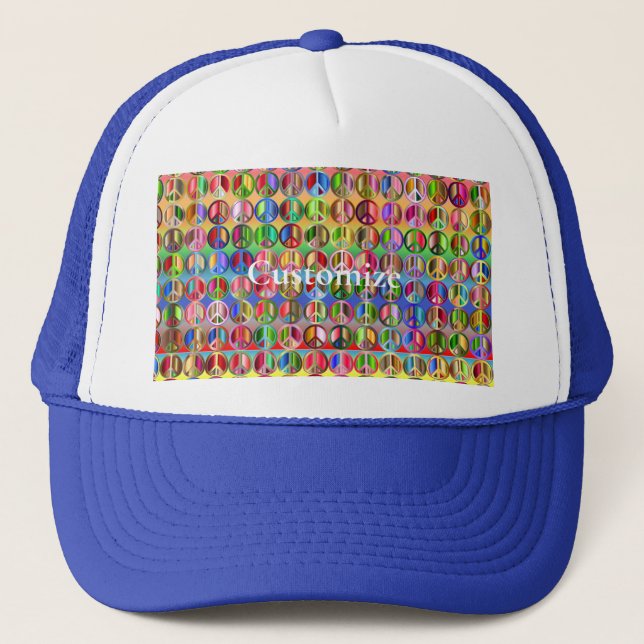 multi-coloured peace symbols pattern trucker hat (Front)