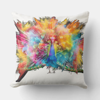 Multi coloured peacock pillow