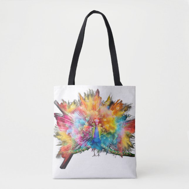Multi coloured peacock tote bag (Front)