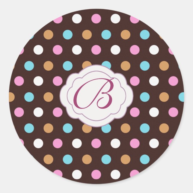 Multi - coloured polka dot Monogram Gift Tag Label (Front)