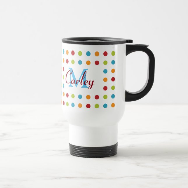 Multi-Coloured Polka Dots Personalised Travel Mug (Right)