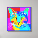 Multi Coloured Pop Art Cat Portrait   Canvas Print<br><div class="desc">Canvas in a retro,  pop art style,  cat portrait in vivid,  primary colours of magenta,  cyan,  blue and yellow</div>