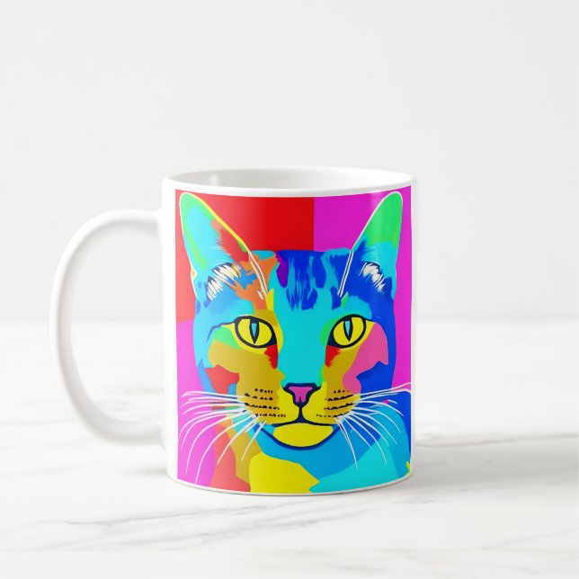 Multi Coloured Pop Art Cat Portrait   Coffee Mug (Left)