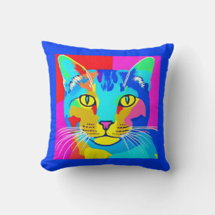 Multi Coloured Pop Art Cat Portrait   Cushion