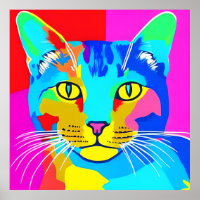 Multi Coloured Pop Art Cat Portrait