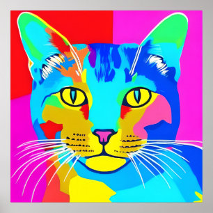 Multi Coloured Pop Art Cat Portrait   Poster