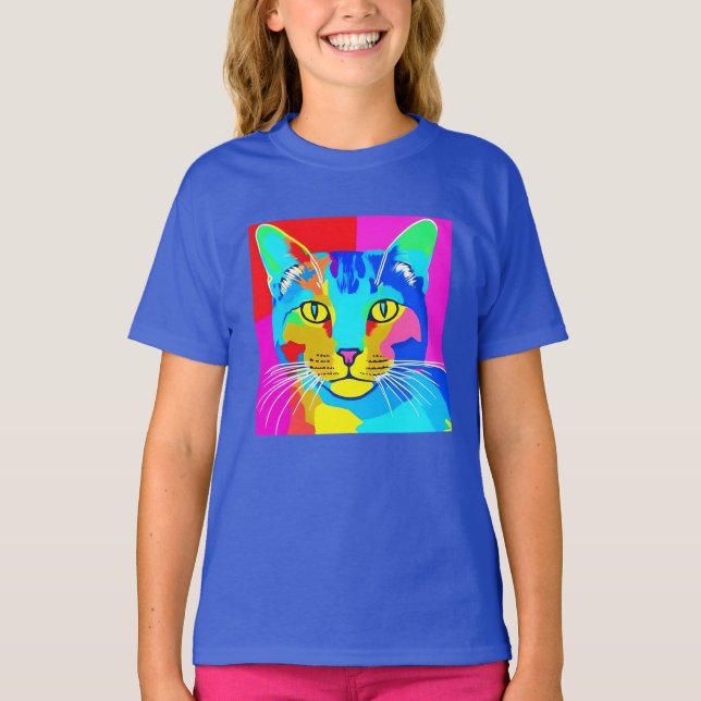 Multi Coloured Pop Art Cat Portrait   T-Shirt (Front)