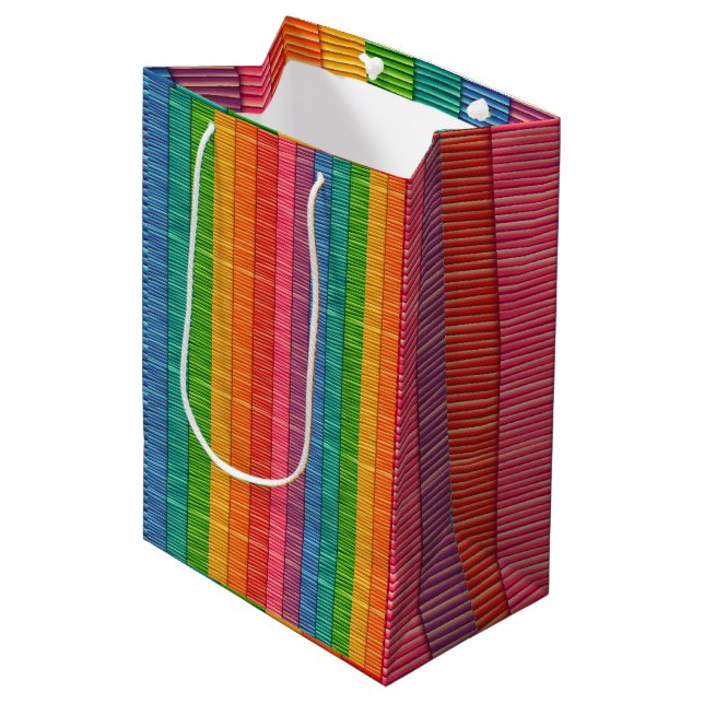 Multi-Coloured Rattan Pattern Tall Gift Bag (Front Angled)