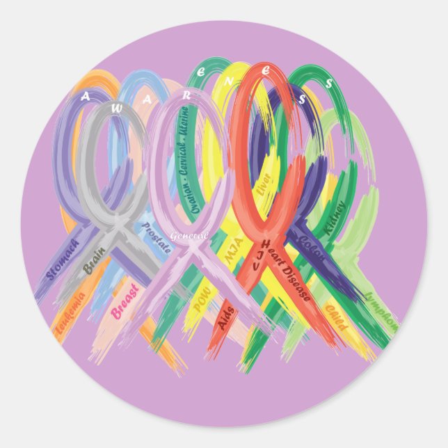 Multi-Coloured Ribbons for Awareness Classic Round Sticker (Front)