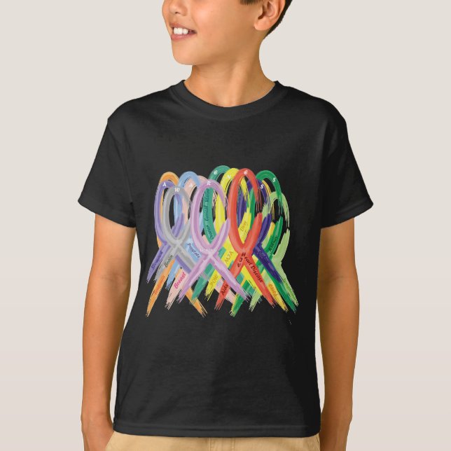 Multi-Coloured Ribbons for Awareness T-Shirt (Front)
