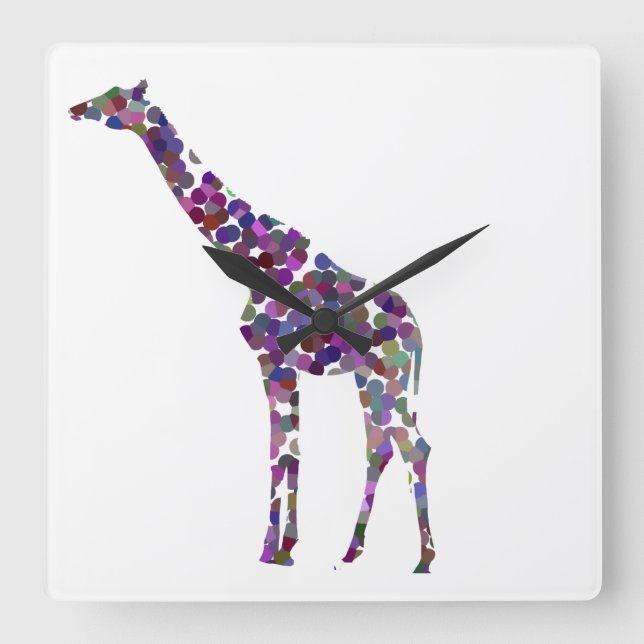 Multi-coloured spotted Giraffe Square Wall Clock (Front)