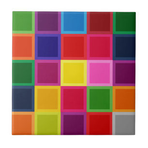Multi Coloured Squares and Stripes Girly Tile