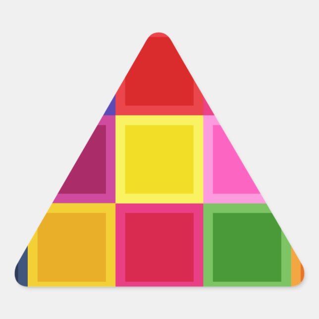 Multi Coloured Squares and Stripes Girly Triangle Sticker (Front)