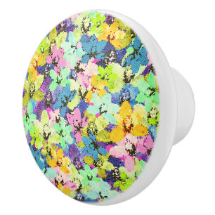 Multi Coloured Stained Glass Orchids, Ceramic Knob