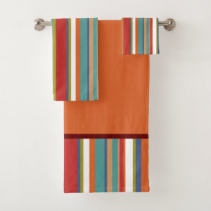 Multi Coloured Stripe Pattern Bath Towel Set