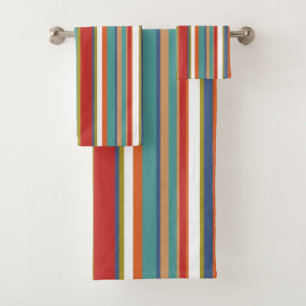 Multi Coloured Stripe Pattern Bath Towel Set