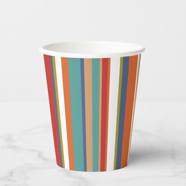 Multi Coloured Stripe Pattern  Paper Cups (Front)