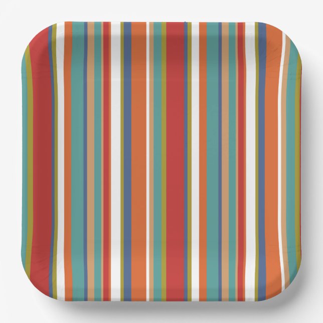 Multi Coloured Stripe Pattern  Paper Plate (Front)