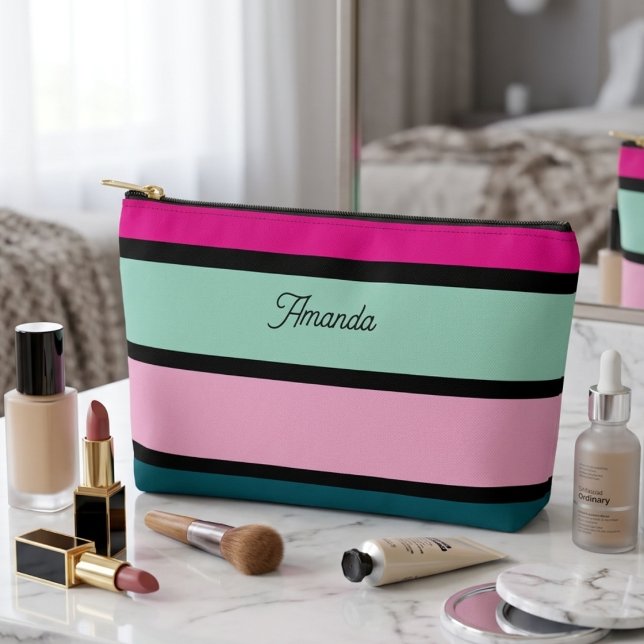 Multi coloured Striped Black Trendy Stylish Accessory Pouch (Creator Uploaded)