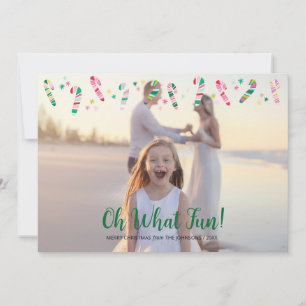 Multi Coloured Striped Candy Cane Christmas Photo Holiday Card