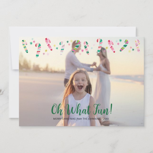 Multi Coloured Striped Candy Cane Christmas Photo Holiday Card (Front)