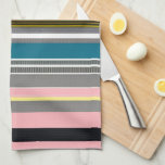Multi Coloured Striped Pattern Tea Towel<br><div class="desc">This modern patterned kitchen towel features a clean multicolored striped pattern in shades of grey pink yellow teal with black and white accents. This hand towel will make a stylish modern addition to your kitchen towel collection, home gift for the newlyweds or new homeowners in your life, or a simple...</div>
