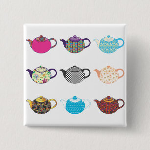 Multi-coloured Tea Kettles 15 Cm Square Badge