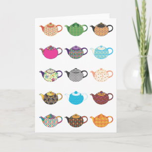 Multi-coloured Tea Kettles Card