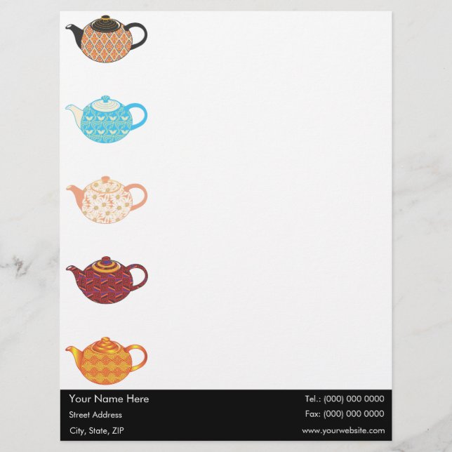 Multi-coloured Tea Kettles Customised Letterhead (Front)