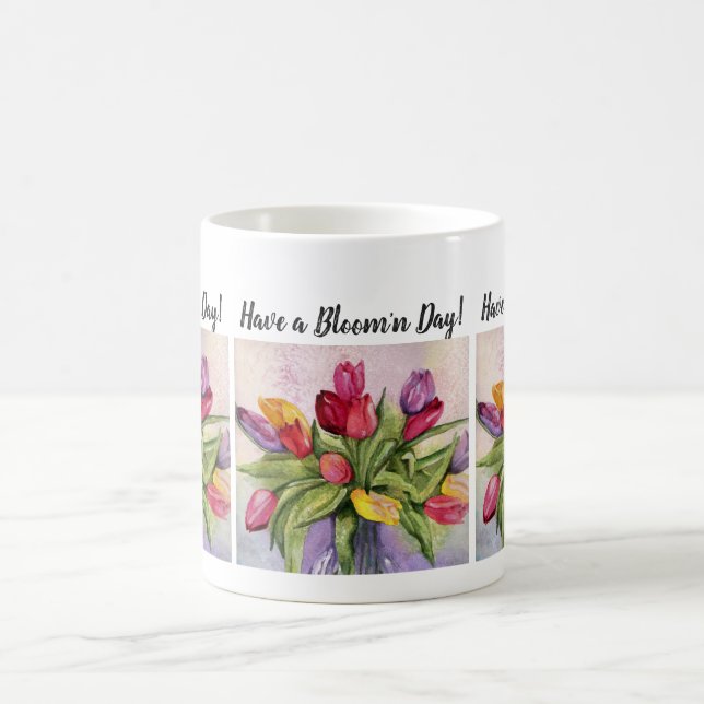 Multi-coloured Tulips Watercolor Flowers Coffee Mug (Center)