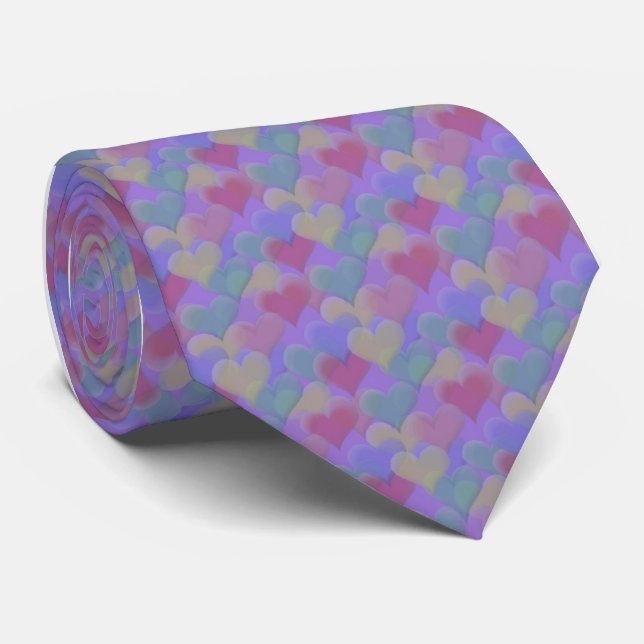 Multi-coloured Valentine Hearts Men's Tie (Rolled)
