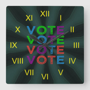 Multi-coloured VOTE Square Wall Clock