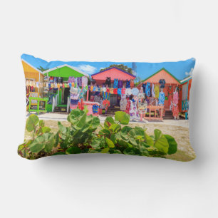 Multi Coloured Wood Cottages   Long Bay Beach Lumbar Cushion