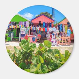 Multi Coloured Wood Cottages Long Bay Beach Magnet