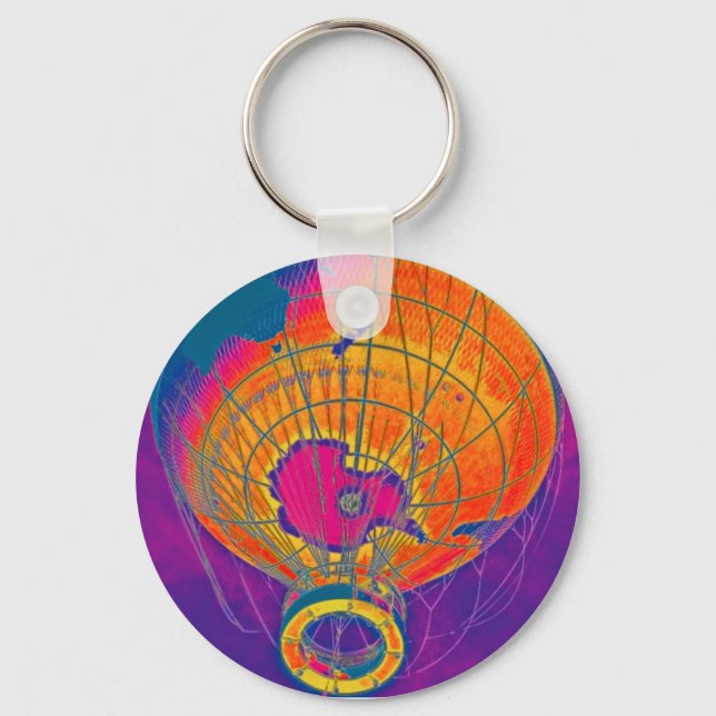 Multi-coloured World Globe Balloon, Purple Sky Key Ring (Front)