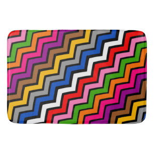 Multi Coloured Zigzag Chevron Black Design  Bath Mat