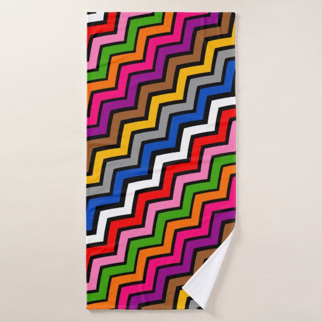 Multi Coloured Zigzag Chevron Black Design  Bath Towel (Bath Towel)