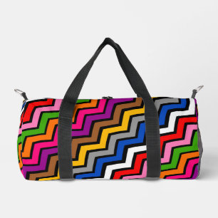 Multi Coloured Zigzag Chevron Black Design Duffle Bag