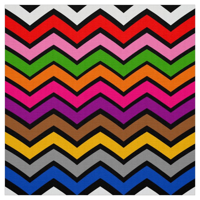 Multi Coloured Zigzag Chevron Black Design  Fabric (Swatch)