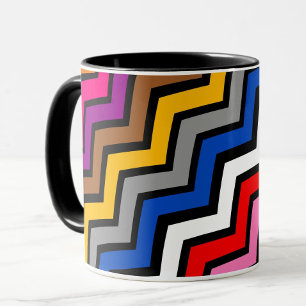 Multi Coloured Zigzag Chevron Black Design Mug