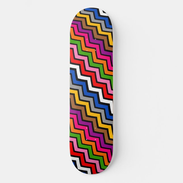 Multi Coloured Zigzag Chevron Black Design  Skateboard (Front)