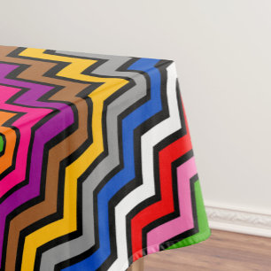 Multi Coloured Zigzag Chevron Black Design  Tablecloth