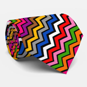 Multi Coloured Zigzag Chevron Black Design  Tie