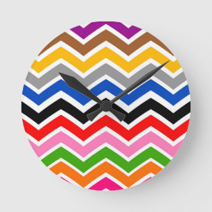 Multi Coloured Zigzag Chevron Pattern Design Round Clock