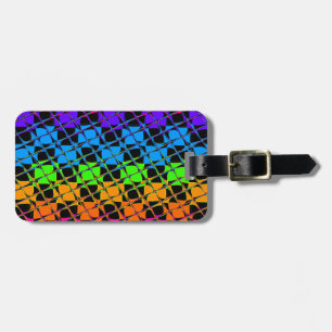 Multi colourful chequered rainbow mirror image luggage tag